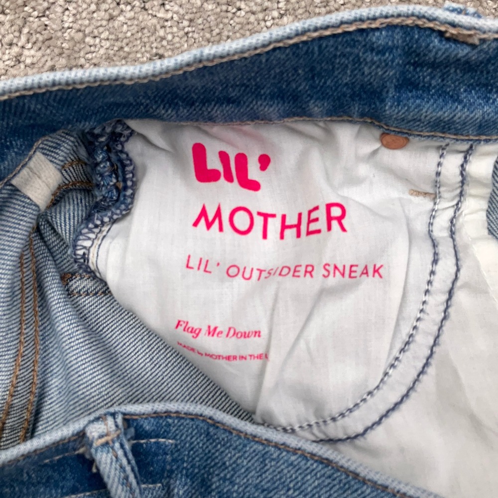 MOTHER Lil Outsider Sneak Jeans Girls 24 Blue Straight High Rise USA - Picture 4 of 15